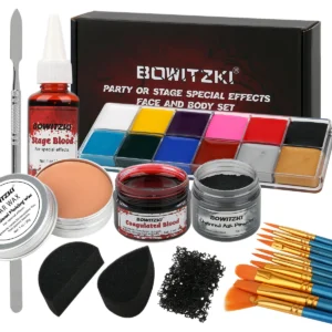 Bowitzki SFX Face Body Paint ,Halloween Makeup Special Effects，Fake Blood Scar Wax Charred Ash Powder with Sponges Brush 1