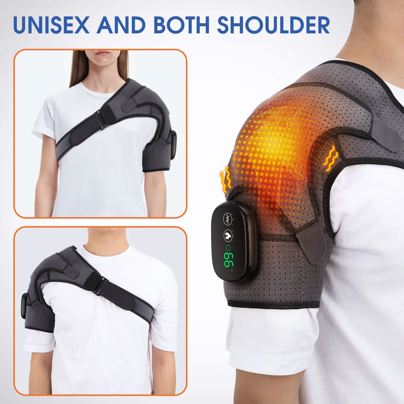 Electric Heating Shoulder Massage Heated Back Shoulder Brace Adjustable Heating Shoulder Massage Belt For Arm Muscle Relaxation 3