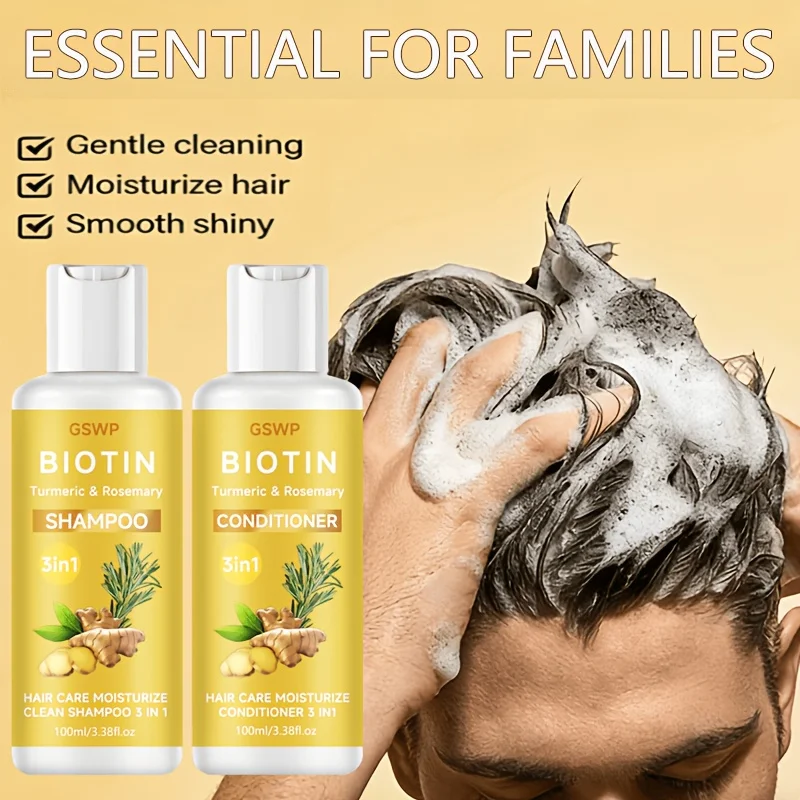 GSWP Biotin Turmeric & Rosemary Shampoo, Conditioner and Treatment in One Deeply hydrating cleanse reduces dryness.100ml/200ml 3