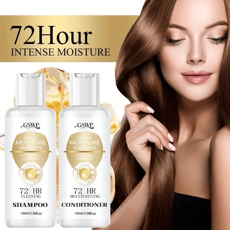 GSWP 72-Hour Moisturising Shampoo and Conditioner Set, enriched with keratin for deep hydration, Ideal as a gift. 100ml + 100ml 5