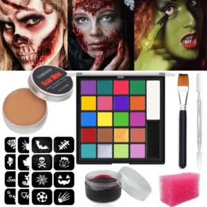 SFX Makeup Kit 22 Color Face Body Paint Oil Stage Special Effects Halloween Wound Scar Wax Makeup Fake Scab Blood Spatula Paint 1