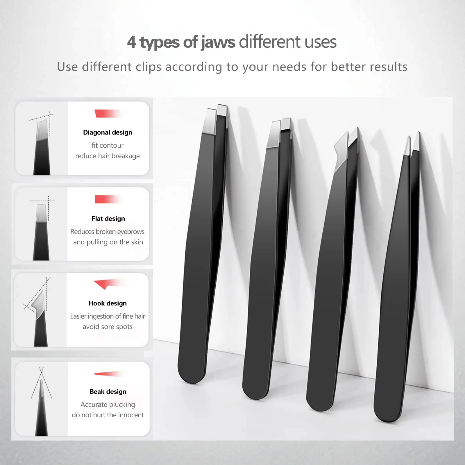 Black Tweezer Set, High Precision Stainless Steel Eyebrow Tweezers for Facial Hair, Inward Growing Hair and Splinter Remover Kit 2