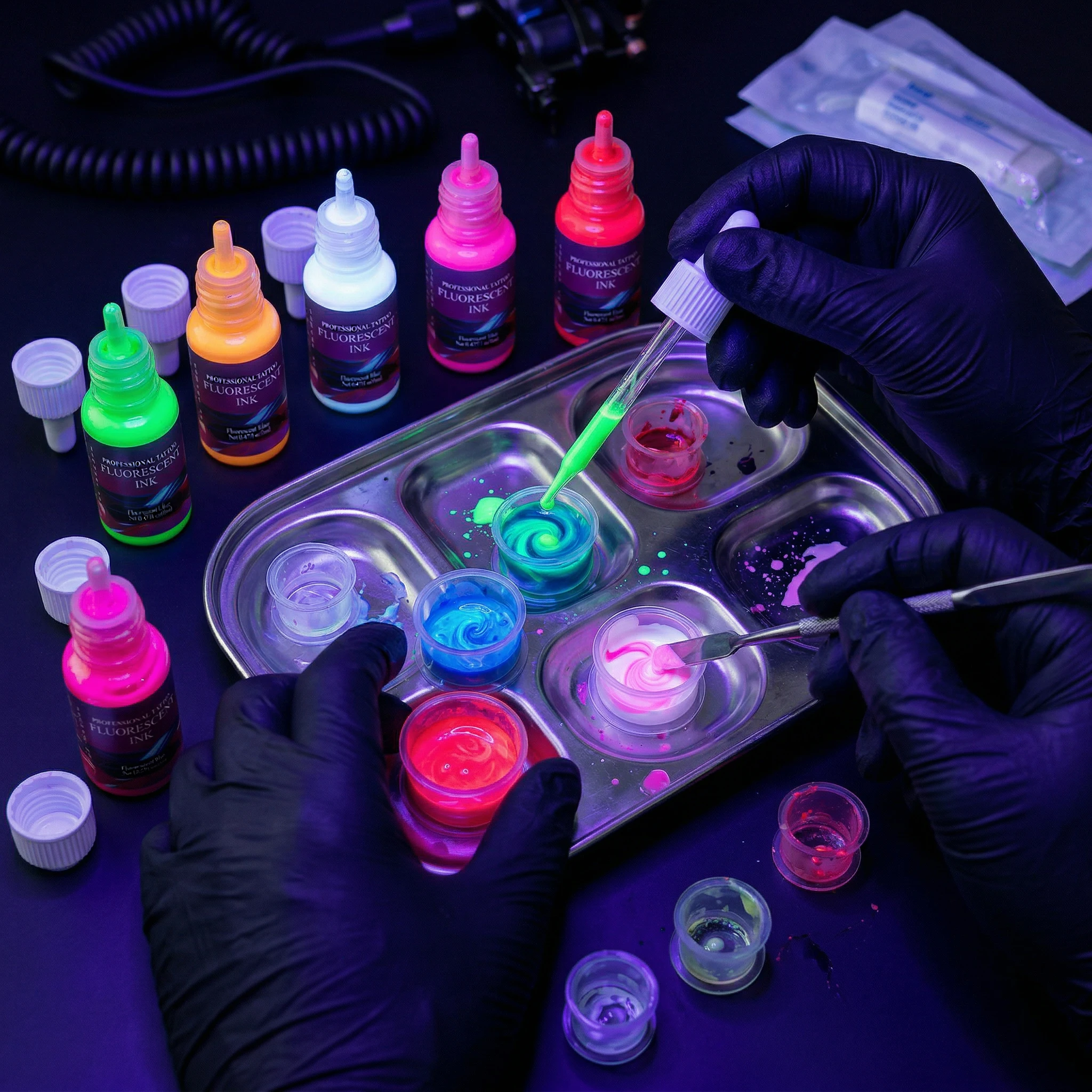 DM Fluorescent Tattoo Ink Set 8PCS 5ml Professional Tattoo Pigment Tattoo Painting Tattoo Supplies Professional Supply 4