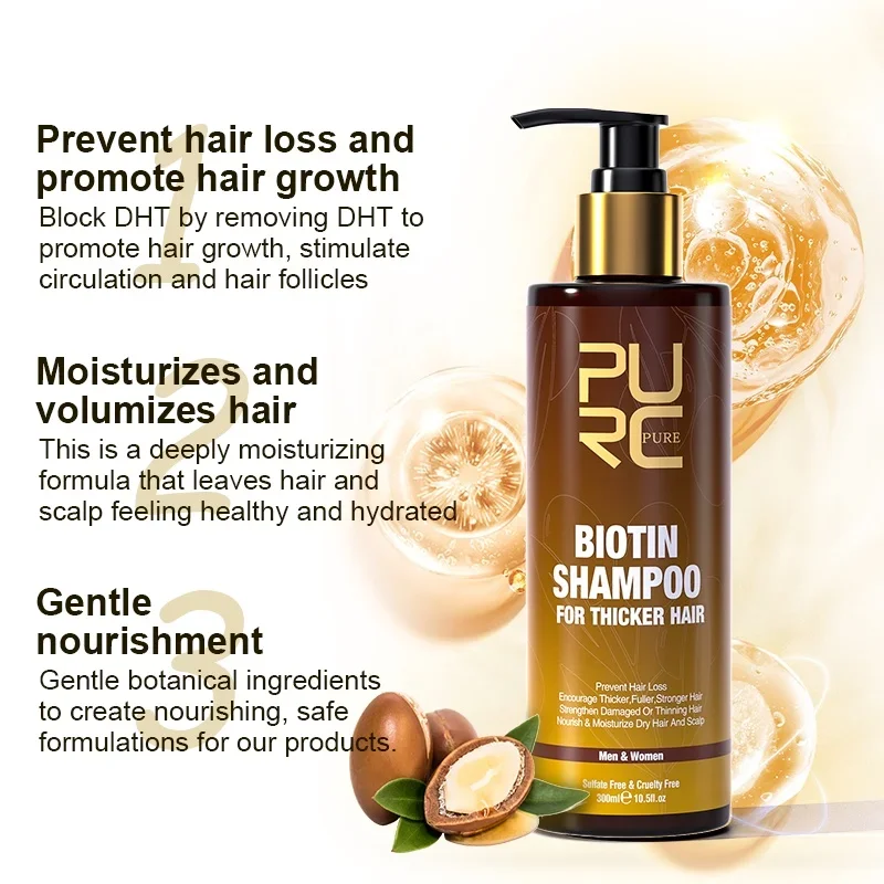 PURC Biotin Hair Shampoo Conditioner for Men Women Scalp Cleaning Hair Root Nourish Oil Smoothing Hair Mask Care Products Set 3