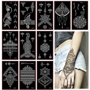 10 Sheets/Lot Mehndi Indian Flower Henna Tattoo Stencils,Temporary Airbrush Hand Tattoo Templates Wedding Painting Kit Tools 1