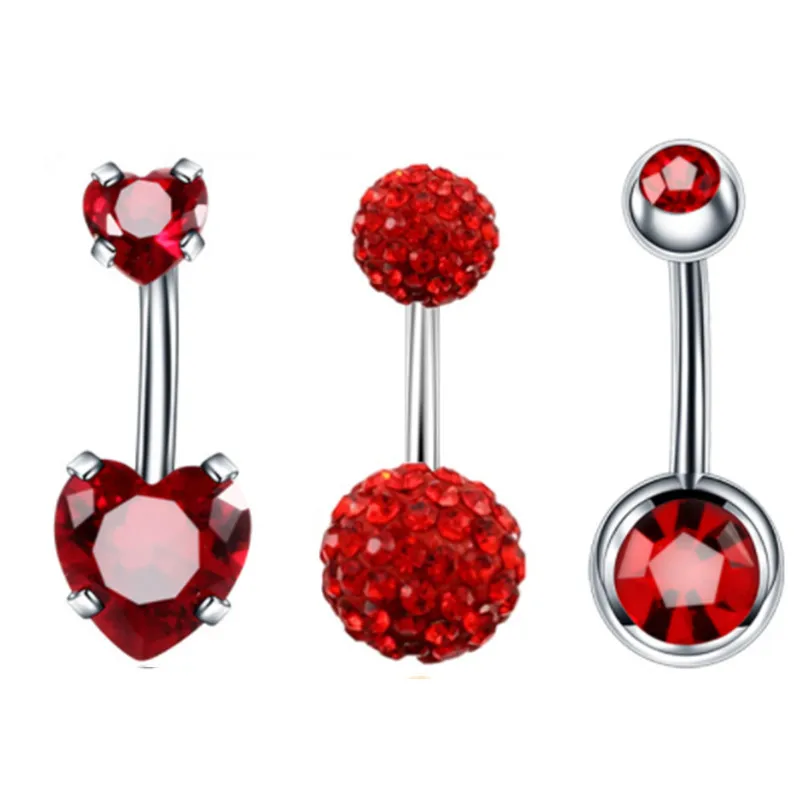 3PCS/Lot Surgical Steel Crystal Belly Button Piercing Set 14G Heart Belly Piercing Pack CZ Navel Ring Set Cute Belly Bar Bulk 4