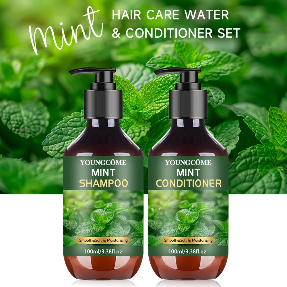 YOUNGCOME Peppermint Oil Shampoo and Conditioner Set for Hair Smooth&Soft & Moisturizing - For Women & Men, 3.38 FL Oz Each 2