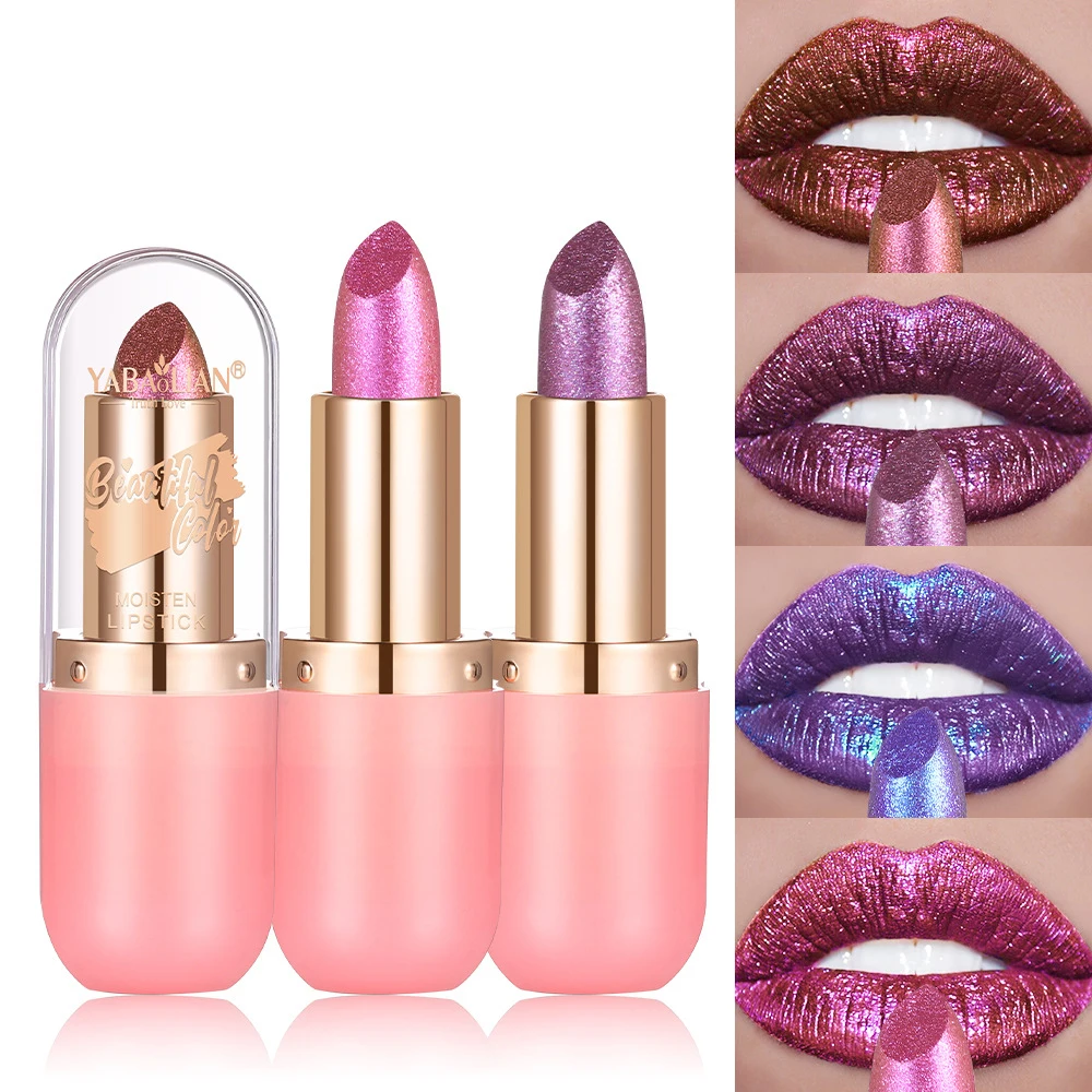 Metallic Violet Chameleon Lipstick Color Changing Matte Glitter Diamond Lipstick Waterproof Pearl Shine Lip Gloss Sexy Makeup 5