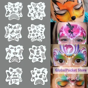 8Pcs Face Painting Tattoo Stencil Set Reusable Hollowed Art Paint Stencils DIY Spray Painting Eyebrow Tattoo Template Cosplay 1