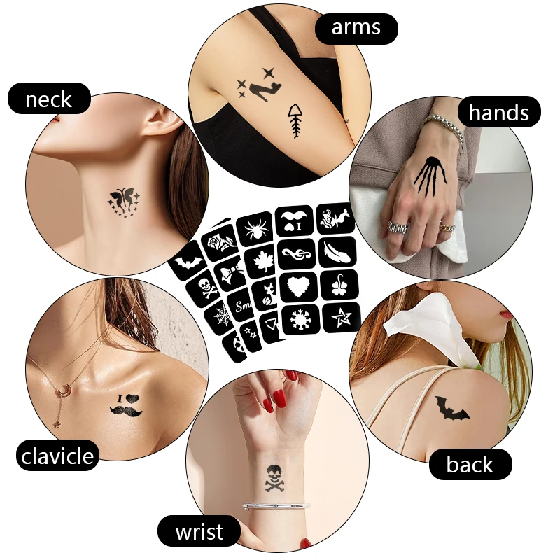 Reusable Temporary Tattoo Set with Body Glue, Multipurpose Stencil Kit for Glitter, Body Adhesive for Eyes, Face, Skin, Carnival 5