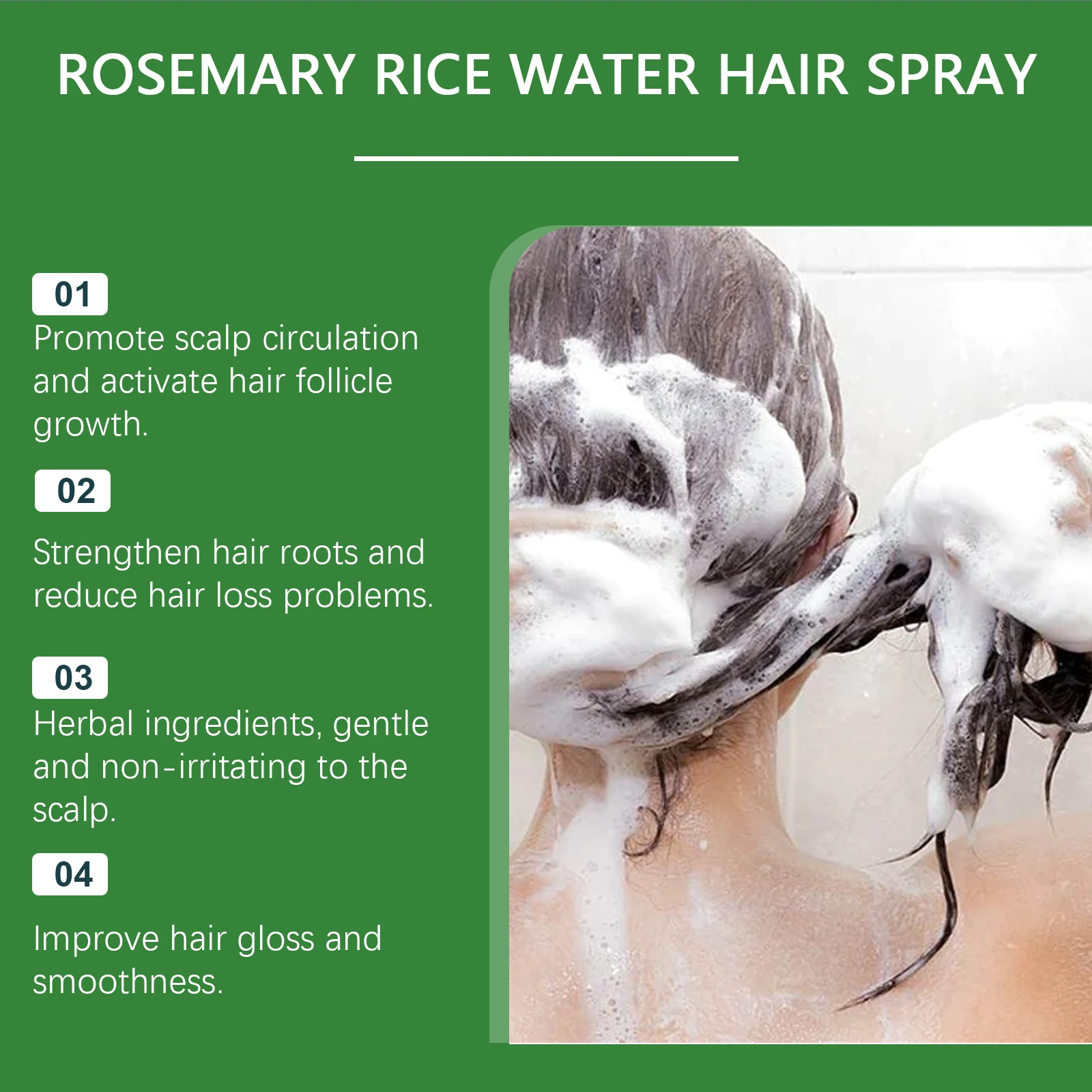 Rosemary Hair Spray With Rice Water Dry Damaged Hair Care Oil For Scalp Hydrating Nourish Anti-Flake Soft Smooth Strengthen Mist 3