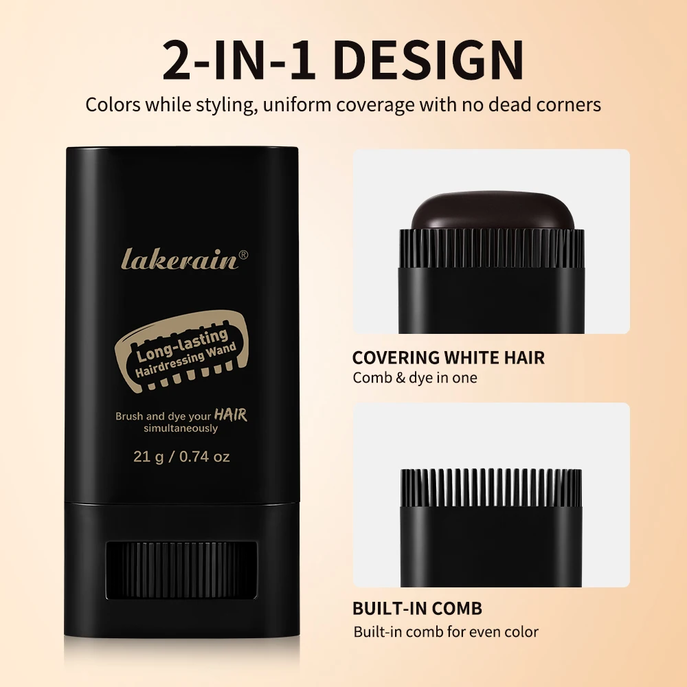 2in1 Hair Dye Stick with Comb Black Brown Coffee Long Lasting Temporary Hair Coloring Covered White Hairs Hairline Pen Washable 4