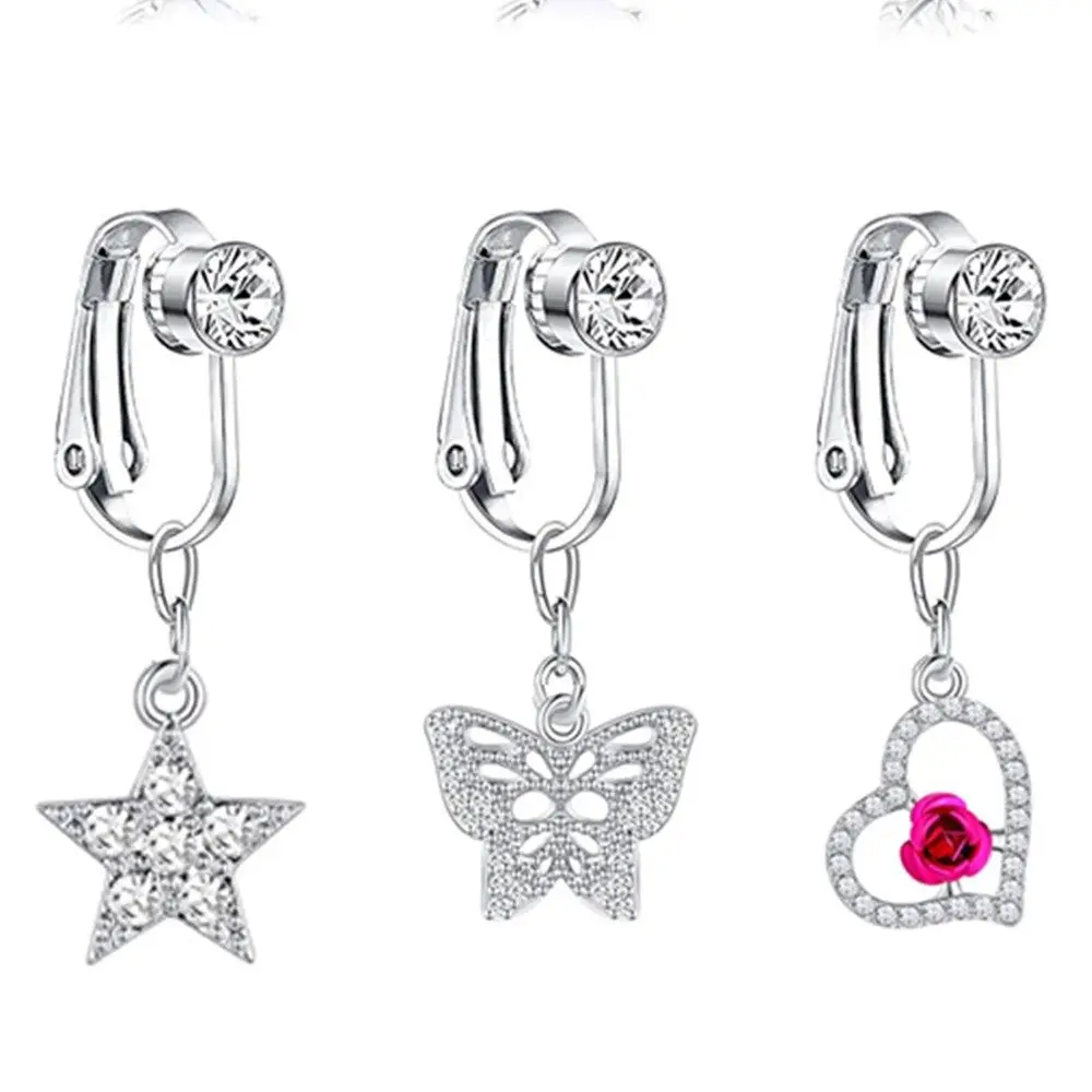 Faux Fake Belly Ring Fake Belly Piercing Non Piercing Umbilical Navel Belly Ring Button Cartilage Clip on Earrings Body Jewelry 2