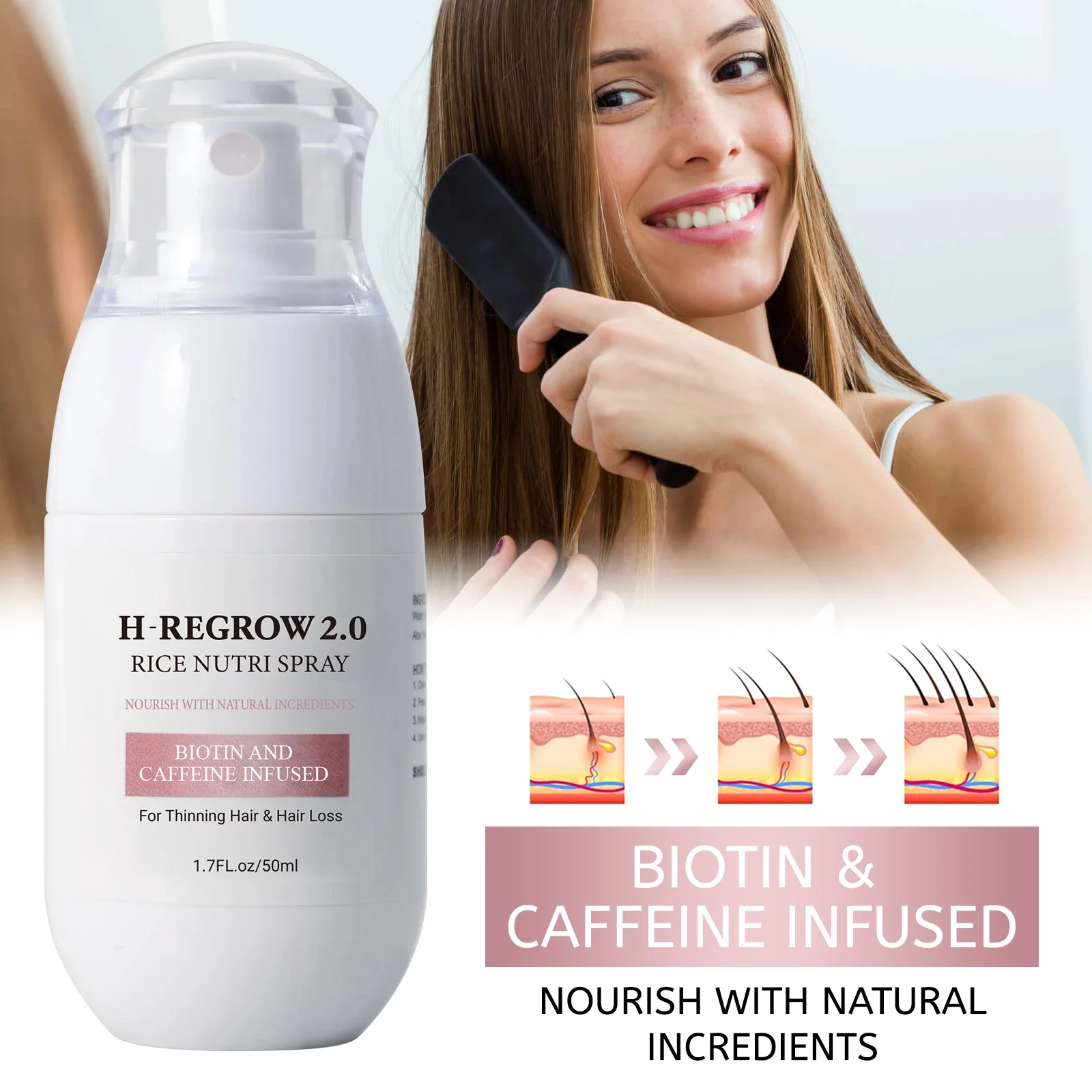 Fermented Rice Water for Hair Growth Hair Regrowth Essential Oil Scalp Treatment Hair Fall Control Serum Plant Dense Hair Spray 4