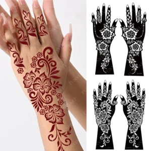 2pcs Henna Tattoo Stencils for Hand and Finger Flower Tattoo Template for Women Reusable Henna Tattoo Stencil Wedding Body Decor 1