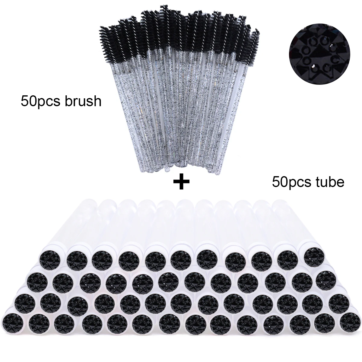 50Pcs Eyelash Brush Tubes With Crystal Lash Mascara Wands Eyebrow Comb Spoolies Container Lash Brush Applicators Makeup Tools 5