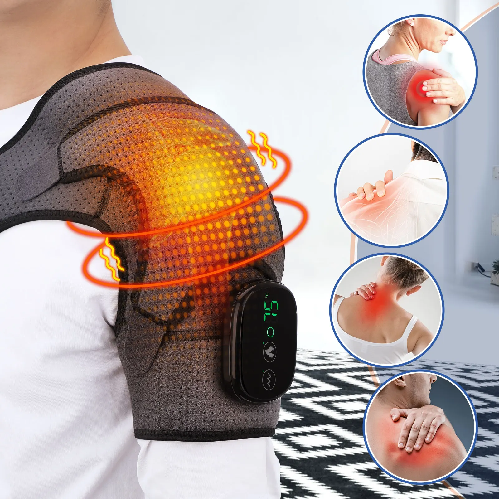 Electric Heating Shoulder Massage Heated Back Shoulder Brace Adjustable Heating Shoulder Massage Belt For Arm Muscle Relaxation 6