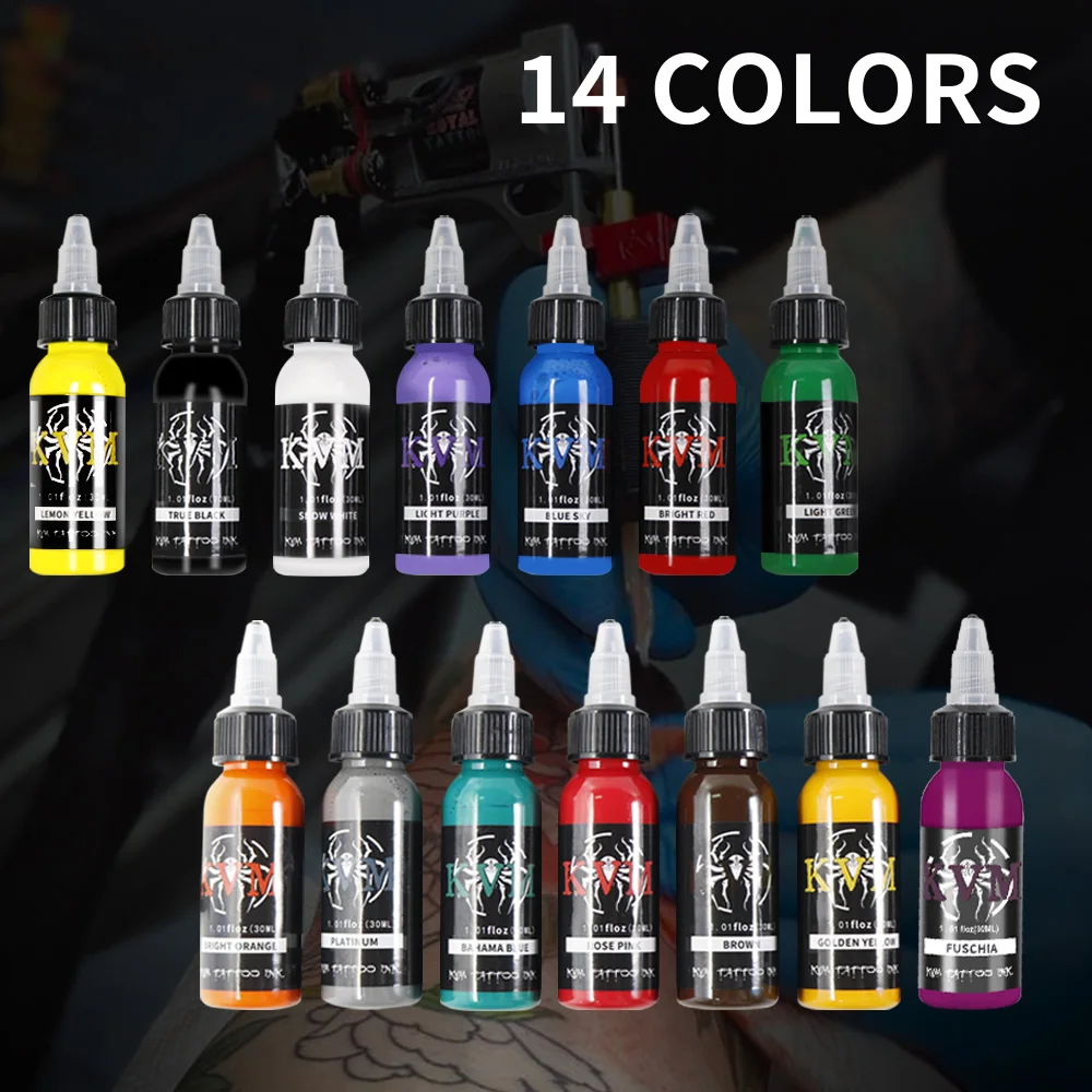 KVM 30ml/1oz 14-colors Tattoo Ink Pigment Body Art Tattoo Kits Professional Beauty Paints Makeup Tattoo Supplies Semi-permanent 4