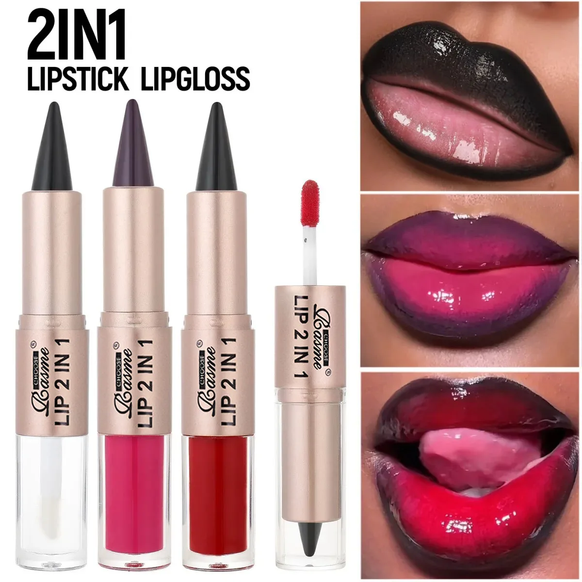 2IN1 Tapered Gradient Lipliner Pen Nude Brown Mirror Glass Lip Gloss Matte Lip Liner Waterproof Lip Contour Non Stick Makeup 3