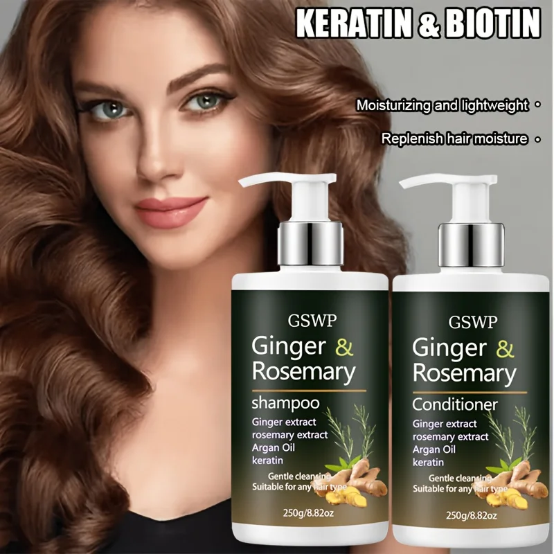 GSWP 500g Ginger & Rosemary Shampoo and Conditioner Set: Deeply cleanses and strengthens hair, repairs dry and damaged strands. 5
