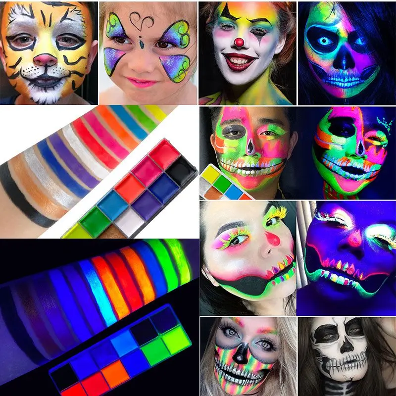Blacklight UV Glow Paint 12 Colors Fluorescent Neon Oil Face Body Paint Palette Loose Powder Party Cosplay Makeup Cosmetics 6