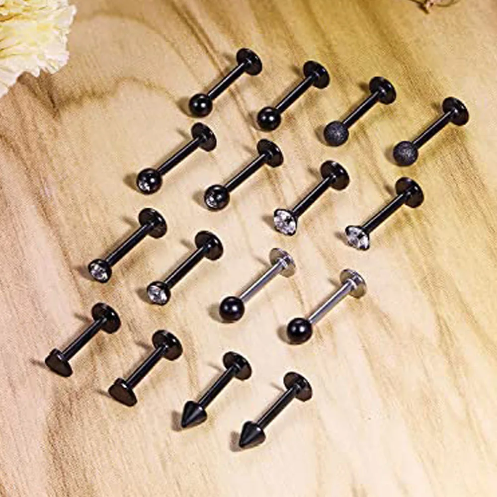 1-16pcs 16G Stainless Steel Lip Rings Studs Medusa Labret Monroe Tragus Helix Cartilage Forward Earrings Piercing Jewelry Black 2
