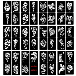 Animal Pattern Henna Tattoo Stencils Kit: 48 Pieces Temporary Tattoo Stencils for Face and Body Art -12 Sheets Tattoo Templates 1
