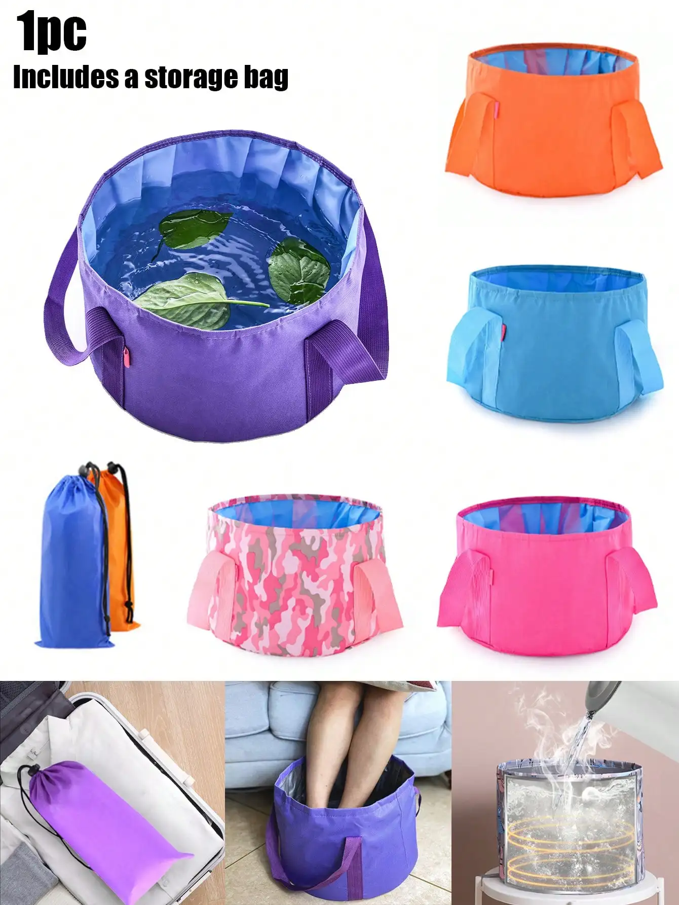 1pc Foldable Insulated Portable Foot Soaking Basin - Multi functional foldable water basin, outdoor travel laundry bucket 3