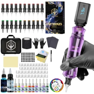 Tattoo Kit POSEIDON New Purple Tattoo Pen Kit For Permanent Makeup Tattoo Machine Kit PS083 Tattoo Power Supply Tattoo Kit 1