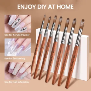 KADS Acrylic Nail Brush Crimped Kolinsky Sable UV Nail Art Gel Extension Brush Manicure Brush Flat Round Red Wood Nail Brush 1