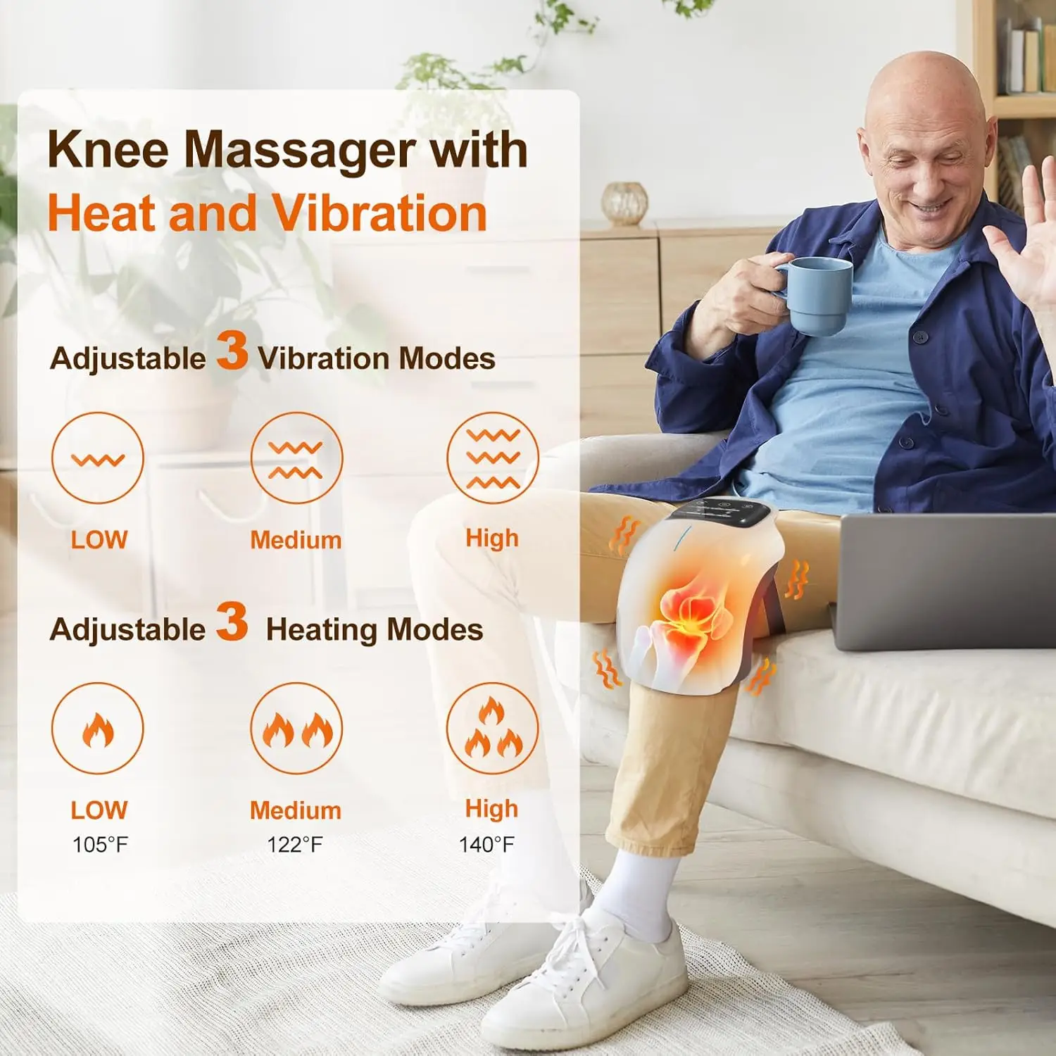Cordless Knee Massager with Heat,Relax Knee Massage Helps Joint Stiff and Discomfort,3 Levels Heat & Vibration 10 Min Auto Off 2