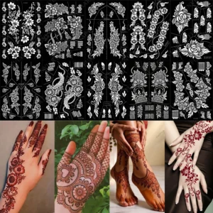 Reusable Stencil for Henna Flower Mehndi Design Tattoo Template for Women Henna Tattoo Stencil for Hand Foot Body Painting 1