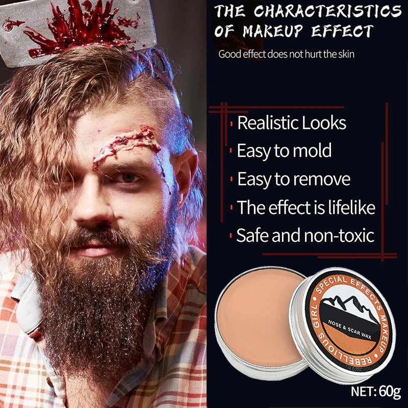 SFX Makeup Kit Scars Wax Halloween Special Effects Stage Fake Wound Skin Wax with Spatula Stipple Sponge Fake Wood Special 5