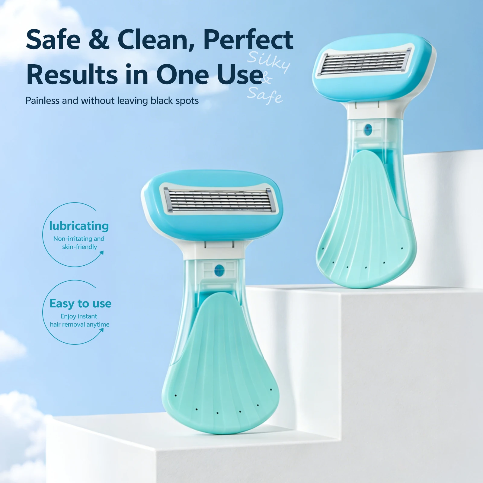 Women's Manual Razor, 1 Handle + 1 Pvc Storage Box + 1 5-Layer Stainless Steel Blade, Suitable for Facial Cleansing, Bikini, Underarm, and Private Area Shaving 2