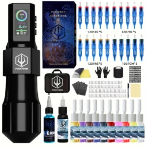 Tattoo Kit Or Tattoo Machnie POSEIDON New Cool Tattoo Pen Kit For Permanent Makeup Tattoo Machine Kit Wireless Tattoo Gun Kit 1