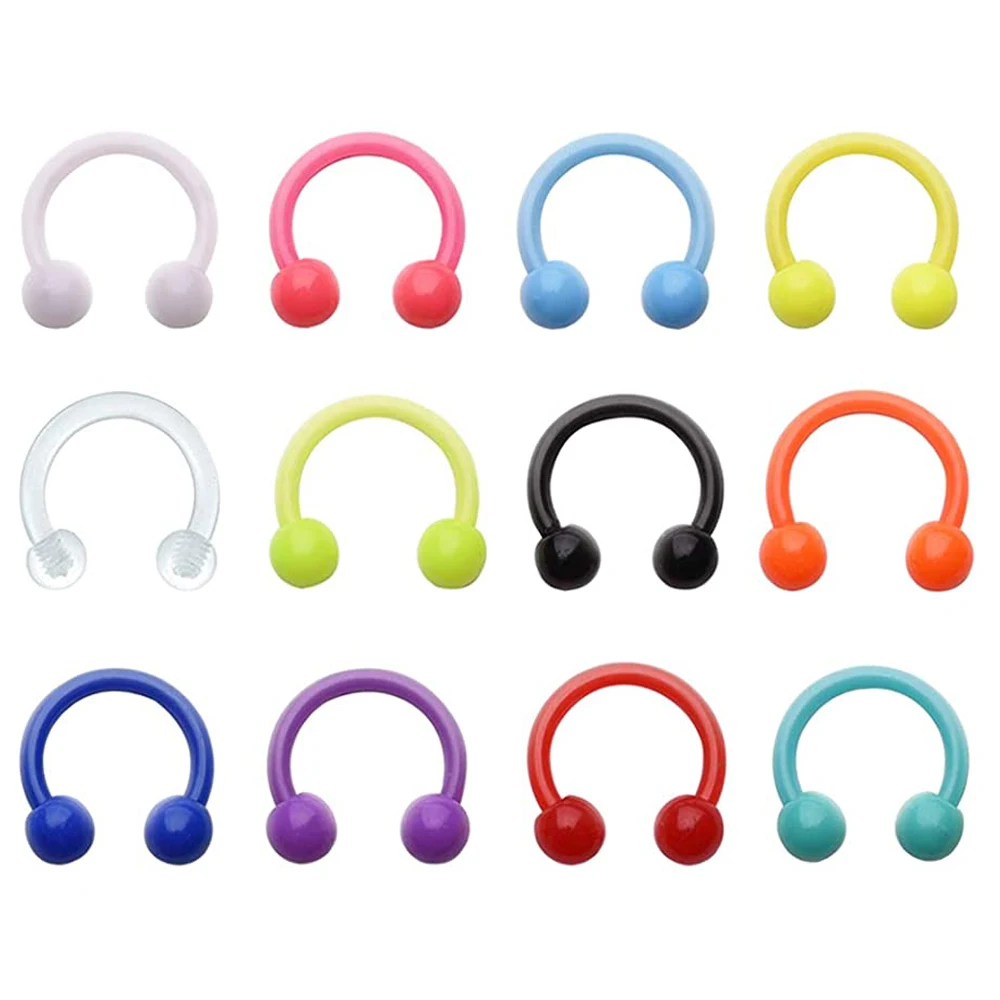 16G Flexible Colorful Curved Barbell Piercing Retainer Plastic Lip Rings Labret Stud Clear Clicker Horseshoe Barbell Tragus Dait 4
