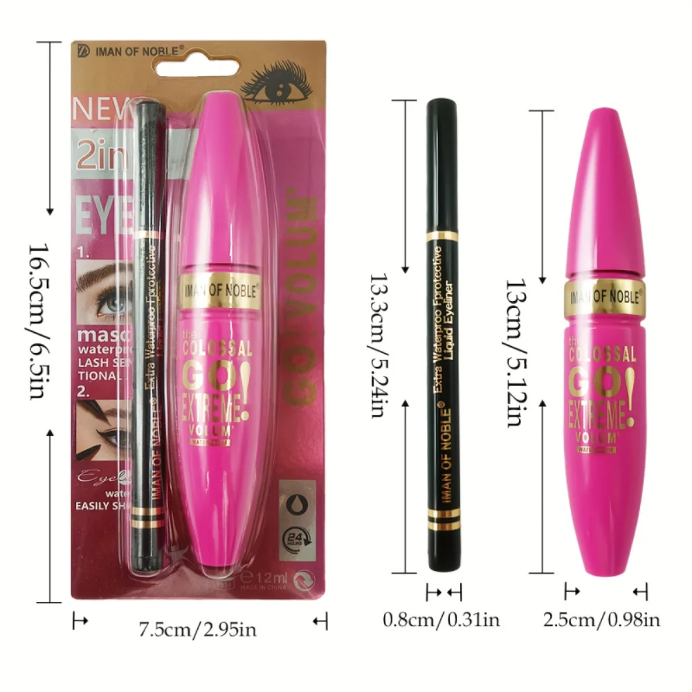 Mascara with Eyeliner Combo Black Slim Drawing Line Smooth Definition Long Lasting Waterproof Eye Makeup 2 Pcs Set 6
