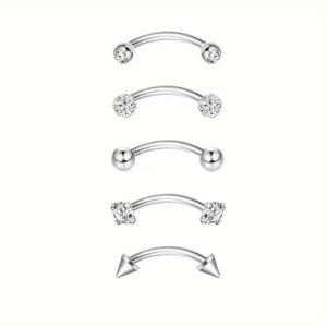 5 Pcs 16G Stainless Steel Curved Eyebrow Rings Barbells Piercing Jewelry Set Simple Designs for Eyebrow Ear, Belly, Lip, Body 1