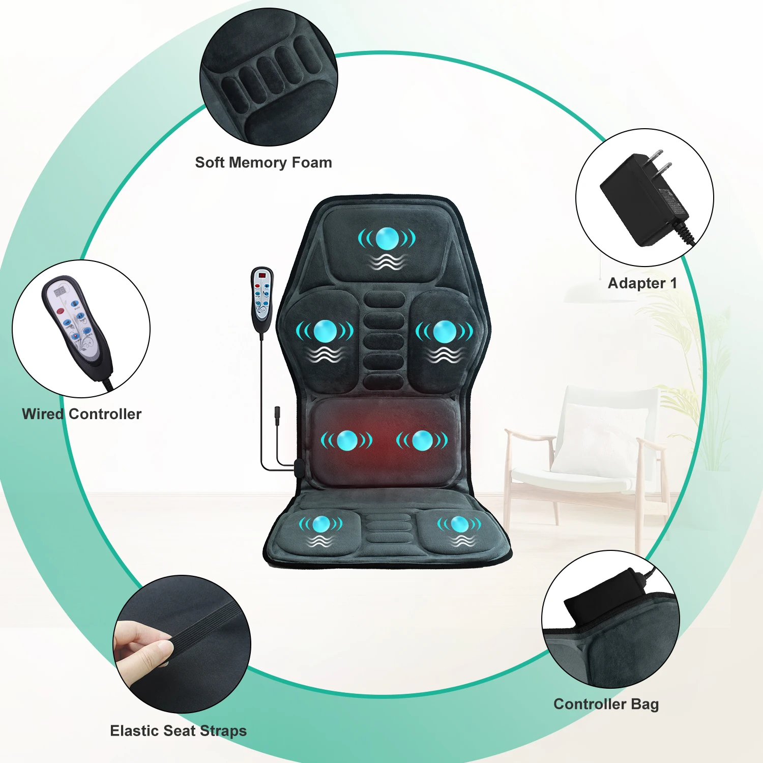 Vibration Back Massager Seat Cushion with Heat,Massage Chair Pad,Chair Massager for Pain Relief at Office/Home,Gifts for Parents 2
