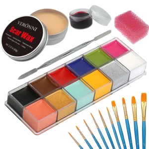 SFX Makeup Kit 12 Color Face Body Paint Oil Stage Special Effects Halloween Wound Scar Wax Makeup Fake Scab Blood Spatula Paint 1