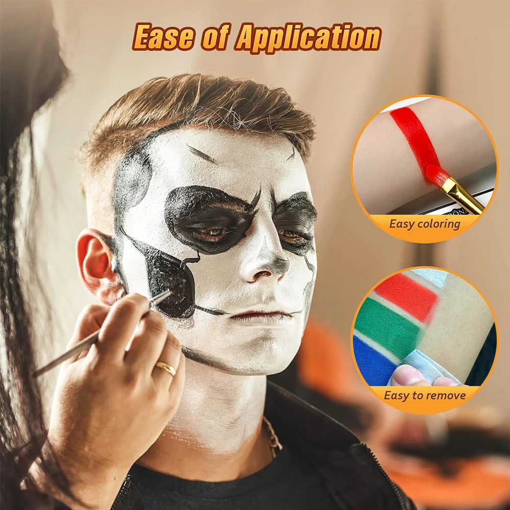 Black White Red 30G Monochromatic Water Solubility Body Makeup Face Paint with Brushes for Halloween Christmas Masquerade Party 6