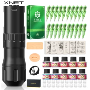 XNET Gear370 Wireless Tattoo Machine Full Kit 7 Strokes Coreless Motor 1600mAh Battery Tattoo Pen Set For Beginners For Body Art 1