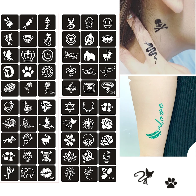 133pcs Airbrush Glitter Tattoo Stencil Women Kids Drawing Template,Small Flower Butterfly Henna Tattoo Stencil 2