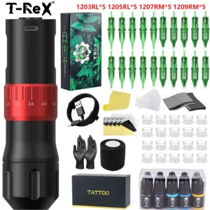 Tattoo Kit T-rex Tattoo Machine Wireless Rotating Tattoo Gun Kit, New Cool Tattoo Pen Kit 7 Segment Stroke Length Adjustment 1