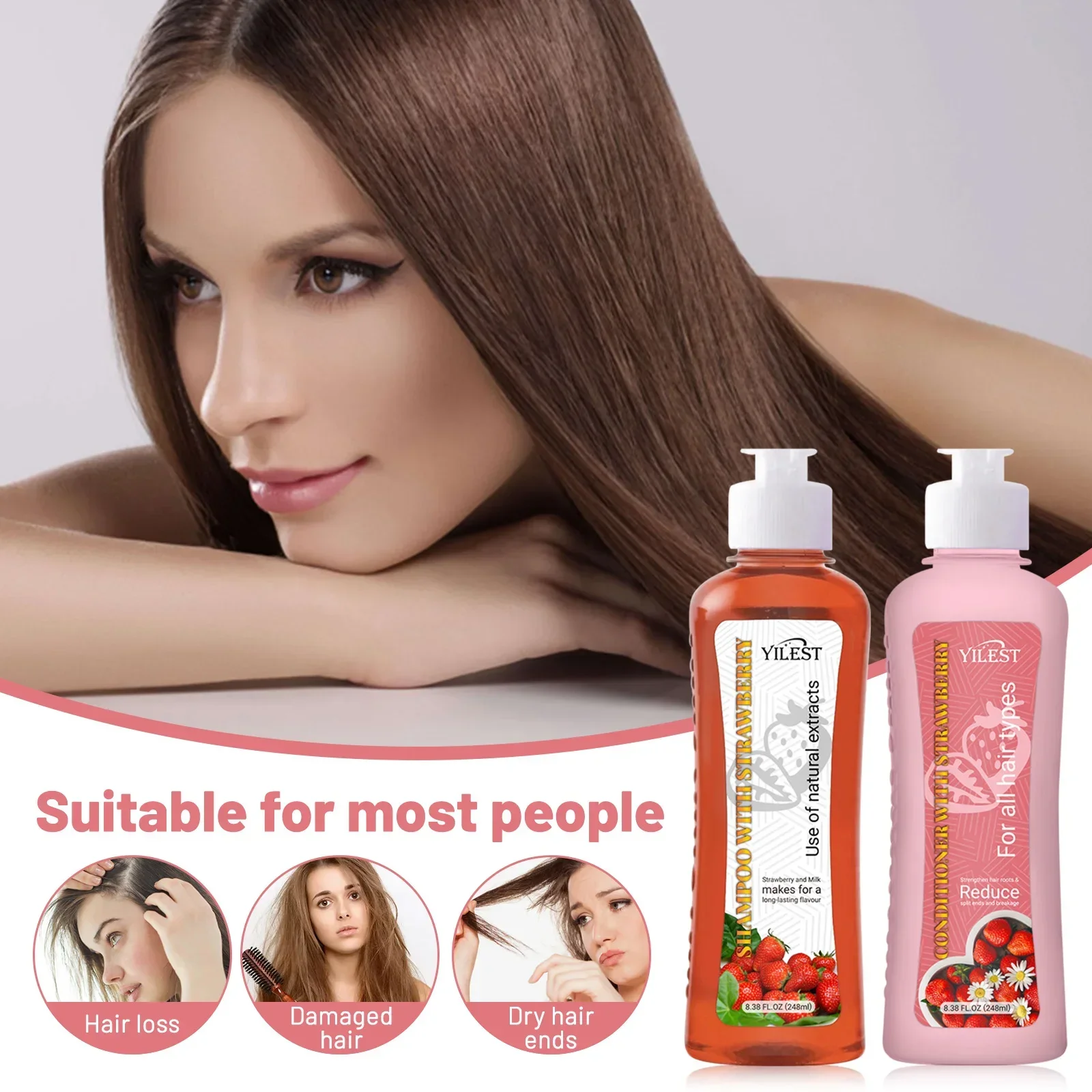 YILEST Shampoo and Conditioner Set for Hair Loss Dry & Damaged Hair Nourishing Care for Soft & Shiny Hair, Strawberry Scent 3