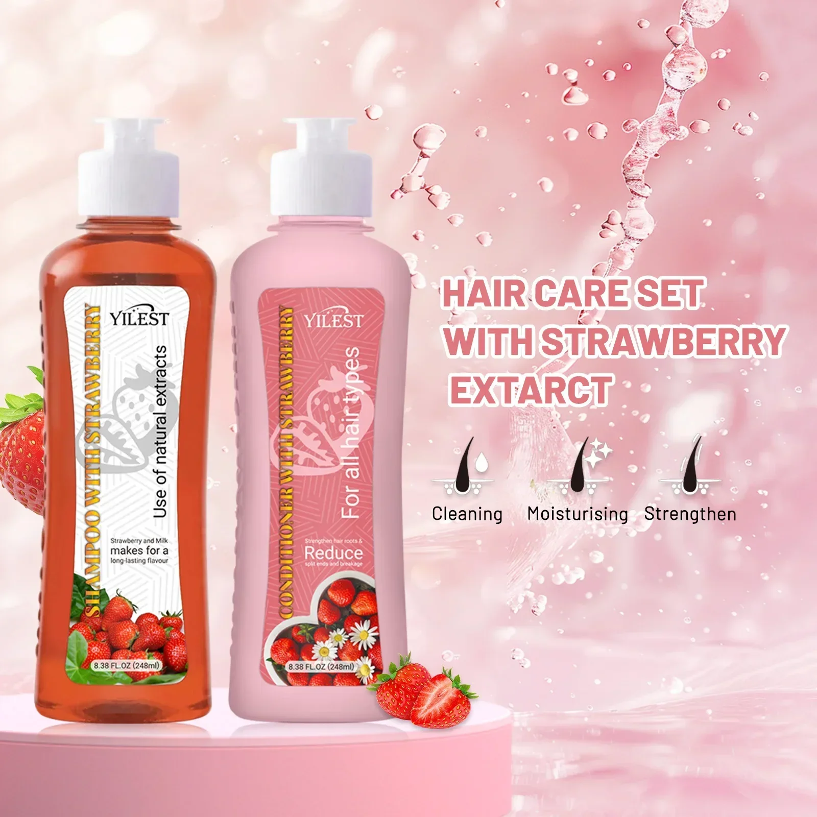 YILEST Shampoo and Conditioner Set for Hair Loss Dry & Damaged Hair Nourishing Care for Soft & Shiny Hair, Strawberry Scent 4