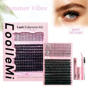 280PCS DIY Cluster Lashes Kit Ignite 80D | D Curl Fluffy Wispy Manga Lashes | Heat Bonded Fox Eye Individual Extensions with Bond and Seal | Long-Lasting Waterproof Home Makeup 1