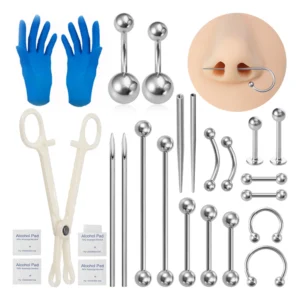 Body Piercing Kit Surgical Steel Threaded Taper Pin Needles Lip Nose Tongue Cartilage Eyebrow Navel Piercing Jewelry Tool Pliers 1
