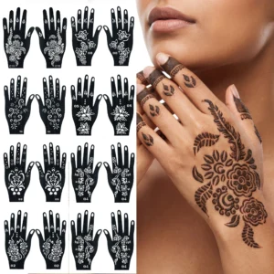 2PCS Reusable Henna Tattoo Stencil Flower Pattern Tattoo Stencil Temporary Hand & Body Art Designs Painting Hollow Sticker 1