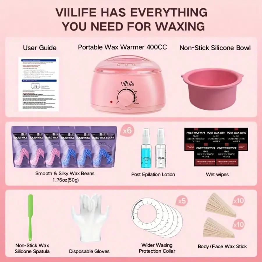 VIILIFE Waxing Kit, Hair Removal Hard Wax Kit With Wax Melt Warmer & Waxing Beads Gift For A Woman/man/teenager/wife/friend - Pr 2